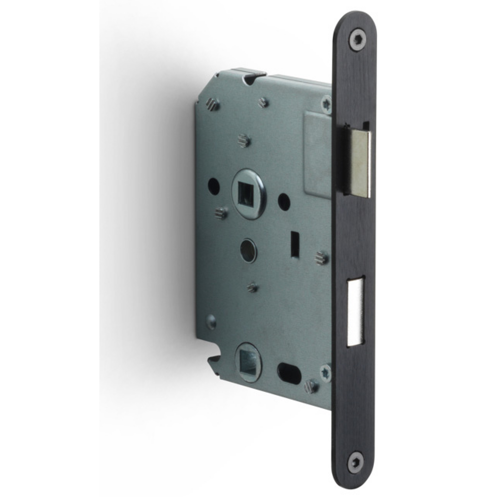 LBLAW63X8 - WC-Schlösser - PVD schwarz satiniert/PVD gunmetal, inklusive Schließblech aus mattiertem Edelstahl, das optional in der gleichen Oberfläche wie der Schlosskasten erhältlich ist