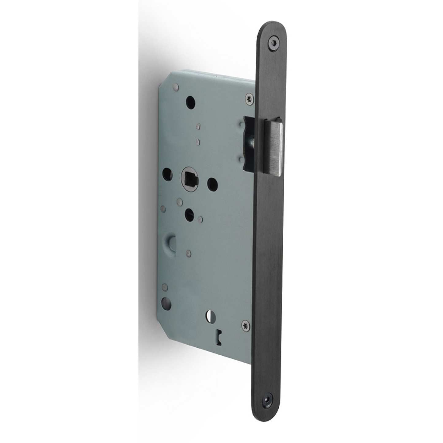 LBLA60SFC - Einsteckschlösser - PVD schwarz satiniert/PVD gunmetal, inklusive Schließblech aus mattiertem Edelstahl, das optional in der gleichen Oberfläche wie der Schlosskasten erhältlich ist